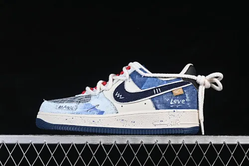 All categories Nk Air Force 1 Air Force series Nk Air Force 1 Low Air Force low-top Nike Air Force 1'07 Low "Indigo-Dyed Love" Hand-painted graffiti Blue-dyed love Air Force 1 low-top casual sneakers FB0607-707